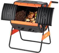 Composteur à tambour, composteur extérieur à double chambre de 200 litres avec 2 portes coulissantes et système d'aération, grand bac à compost facile à tourner et à rotation rapide pour l'extérieur,