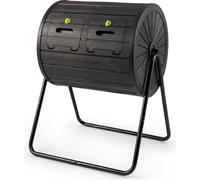 Composteur à tambour COSTWAY 142 L, composteur de jardin à double chambre, pivotant à 360°, centrifugeuse à compost avec 2 portes verrouillables, 70 x 63 x 92 cm, noir