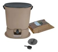 Skaza Bokashi Essential Poubellecuisine (15,3 litres) + socle - Poubelle à compost cuisine et jardin en plastique recyclé - Kit de démarrage + 1 kg de starter de fermentation inclus - Cappuccino