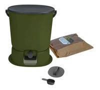 Skaza Bokashi Essential Poubellecuisine (15,3 litres) + socle - Poubelle à compost cuisine et jardin en plastique recyclé - Kit de démarrage + 1 kg de starter de fermentation inclus - Olive