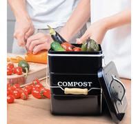 Composteur, bac, poubelle à compost de cuisine rectangle - 3 L - Noir - Linxor