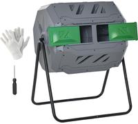Composteur de Jardin - bac š€ Compost pour dšŠchets - Rotatif 360¡ã - Double Chambre 160 L - Acier PP Gris