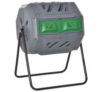 Composteur de jardin - Composteur rotatif à double bac - Volume de 30 litres - Structure en acier - Plastique PP - Dimensions : 71 x 64 x 96 cm - Gris clair