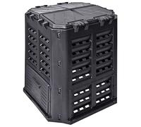 Composteur de jardin en plastique noir 68,9 x 68,9 x 83,9 cm, volume 360 l, avec couvercle et rabat pour déchets de jardin et déchets de cuisine, accélère le compostage et la formation d'humus