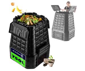 Composteur de jardin KADAX, grand, modulaire, engrais résistant au gel toute l'année, 750 l