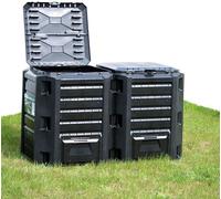 Composteur de jardin noir en PP, 1600 litres. Récipient de compostage avec couvercle et trappe pour les déchets de cuisine, les feuilles, les déchets de jardin et le broyage. Idéal pour le recyclage e