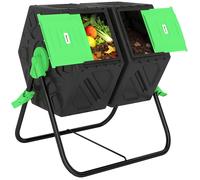 Composteur de jardin - Outsunny - bac à compost déchets rotatif 360° double chambre 130 L - acier PP - noir