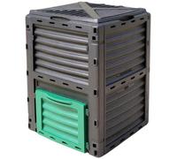 Terre Jardin Composteur Plastique 300 L Jardin, Noir et Vert, 61 x 61 cm | Composteur carré 300 L en polypropylène résistant, trappe de récupération basse, aérations intégrées, 61 x 61 x 83 cm