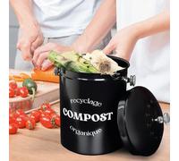 Composteur, bac, poubelle à compost de cuisine 5L rond en Inox - Noir - Linxor