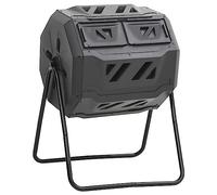 Composteur rotatif à 360° avec deux compartiments - Noir - 73 x 64 x 95 cm - 160 l - Accélérateur de compost de jardin pour la production sans effort d'engrais à partir de déchets de cuisine et de