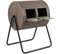 Composteur rotatif à tambour en PP et métal, composteur rapide rotatif à 360° avec 2 compartiments, composteur thermique avec 2 portes verrouillables, bac de compostage pour cuisine et jardin, 70 x 63