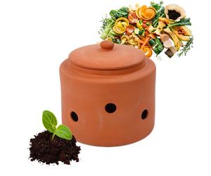 Compostier à vers Relaxdays à enterrer, 3 L, tour à vers pour déchets de cuisine, couvercle, composteur pour jardin et plates-bandes, argile, terre cuite