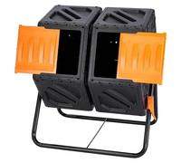 Compostier de jardin - bac à compost rotatif 140 l - double compartiment - pivotant à 360° - PP sans BPA - capacité de charge 40 kg - vert militaire