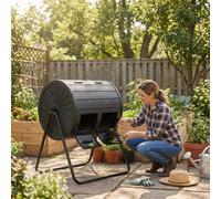 Compostier Zerbaco, 142 L, grand modèle, à 2 compartiments, pour le jardin, noir