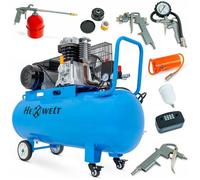 Compresseur à huile HEXWELT 100 L 2200 W 8 bar 1 cylindre 370 L/min avec kit pneumatique 5-en-1