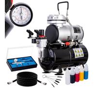 Fengda - Kit compresseur d'air avec aérographe - Kit aérographe avec compresseur d'air - Ensemble complet avec pistolet aérographe, tuyau de 180 cm - Réservoir de 3 L - Compresseur à piston - AS-186