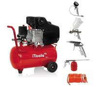 ITOOLS - Compresseur d'Air Électrique 24L 1500W 2CV - 8 Bar 206L/min - Moteur Lubrifié à Huile Haute Durabilité - Kit 5 Accessoires Inclus : Gonflage, Peinture, Soufflage