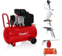 iTools Compresseur d'air 50 L silencieux – 8 bar (115 PSI) 2 CV 1,5 kW + kit 5 accessoires