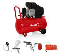ITOOLS - Compresseur d'air à huile 50L 8 bar 115 PSI Silencieux 2CV 1.5KW + Kit 5 accessoires pneumatique