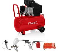 iTools Compresseur d'air à huile 50 L 8 bar Silencieux 2 CV 1,5 kW + kit 5 accessoires pneumatiques