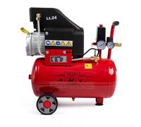 Compresseur d'air coaxial - Réservoir de 25 litres - Pression de service maximale de 8 bars - Puissance de 2 chevaux - Électrique avec câble - Acier rouge - Pour garage et atelier