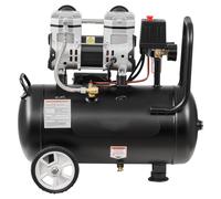 Compresseur d'air comprimé sans huile SucceBuy de 1,1 kW avec réservoir de 24 L, fonctionnement silencieux, débit de 68 L/min à 6,2 bars et pression max. de 8 bars, conception portable avec roulettes