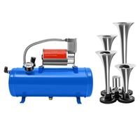 Compresseur d'air de 6 litres avec kit de klaxon pneumatique à 4 cornets - Compresseur 12V DC - 150 PSI - Réservoir d'air de 6 litres - Pour voitures et camions - Bleu