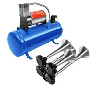Compresseur d'air et pompe à pneus pour voiture - Portable avec réservoir - 12 V CC - 6 l - Max. 150 PSI - Manette de pression 90/120 PSI - Avec tuyau - Bleu