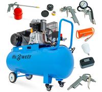 Compresseur d'air lubrifié à l'huile HEXWELT 100 L 2200 W 8 bars 370 l/min monocylindre avec kit d'accessoires