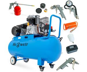 Compresseur d'air lubrifié à l'huile HEXWELT 100 L 2200 W 8 bars 370 l/min monocylindre avec kit d'accessoires