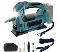 Compresseur d'air portable sans fil - Gonfleur de pneus avec affichage numérique - Voiture, moto, vélo - Lumière LED - Compatible avec les batteries Makita - 1 batterie, prise EU
