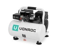 VONROC Compresseur d'air silencieux - 750W - 1HP- 128 l/min. - Sans huile - Réservoir 6L - 8 bar - 57,5dB(A) - Silencieux - Peu bruyant - Blanc