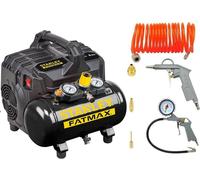 Compresseur d'air Stanley 8 bars 6 L FATMAX avec kit d'outils pneumatiques - Compresseur avec gonfleur de pneus, pistolet de soufflage et tuyau spiralé de 5 m - Sans huile