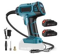 Compresseur de pneus sans fil pour voiture - Pompe à air numérique portable - Appareil portable - Alimentation par batterie 18 V - Affichage LCD de la pression - Livré avec 2 batteries