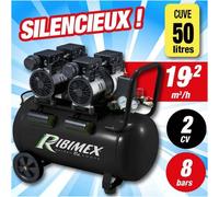 Compresseur Électrique 2 x 1CV 50L - Silencieux - Haute Performance - Idéal pour Travaux de Bricolage - D-Work
