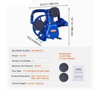Compresseur Pompkop - Compresseur d'air - Culasse de pompe - Moteur de 10 chevaux - Pression de travail de 185 PSI