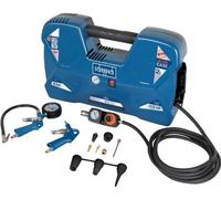 Compresseur portatif Scheppach AIR CASE, 2L, 1100 W, 8 bars, avec 12 accessoires, soufflette et poignée de gonflage