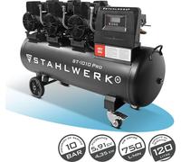 Compresseur STAHLWERK avec réservoir de 120 L (ST-1010 Pro) - sans huile, 10 bar, compresseur d'air comprimé silencieux avec moteurs Brushless, 5,91 CV, 4,35 kW, 750 l/min