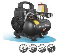 Compresseur STAHLWERK avec réservoir de 3 L (ST-38 BL) - sans huile & silencieux, 8 bar, compresseur d'air comprimé silencieux avec moteur Brushless, 1,22 CV, 0,90 kW, 170 l/min