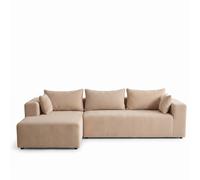 Compression Sectional Couch with Comfy Chaise, Boneless L Shape Sofa with Deep Seat, Minimalist Modular Couches Sleeper for Living Room Bedroom Apartment Lounge,corduroy,Beige