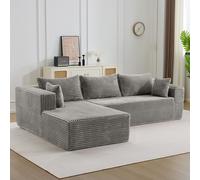 Compression Sectional Couch with Comfy Chaise, Boneless L Shape Sofa with Deep Seat, Minimalist Modular Couches Sleeper for Living Room Bedroom Apartment Lounge,corduroy,Grey