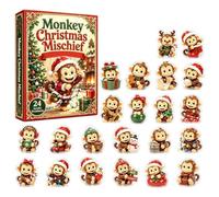 Compte à rebours de Noël Décoration suspendue 2D en acrylique motif singe | Compte à rebours des fêtes sur 24 jours Pour Dortoir, Bureau, Appartement, Chambre, Maison, Fête de Noël