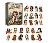Compte à rebours de Noël - Ornement acrylique Cavalier King Charles | Thème d'aventure en plein air, conception de pendentif plat, accent suspendu saisonnier pour porte de patio de sac d'arbre