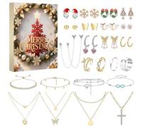 Compte À Rebours De Noël Pendentifs Charmes Bagues Boucles d'Oreilles | Ensemble Bijoux Noël 25 Jours Bijoux Mode Accessoires Femme Fille Ado Pour Fêtes Halloween Pâques