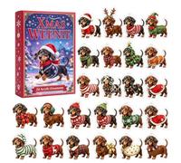 Compte à rebours de Noël teckel 2026, de chien de 24 jours, acrylique 2D | Coffret-calendrier de compte à rebours contenant 24 décorations à suspendre sur le thème du teckel, pour fenêtre d'arbre
