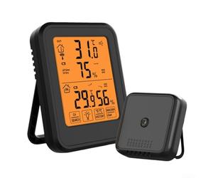 Compteur de température et d'humidité sans fil avec aspiration magnétique, grand écran numérique clair, horloge météo, mesures précises du capteur, étanche à l'eau (noir)