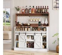 Comptoir de cuisine de 120 cm de long avec vitrine et prises électriques (2×CA, 2×USB), buffet avec espace de rangement, buffet de style rustique pour cuisine/salon avec tiroirs