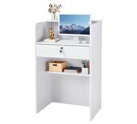 Comptoir de Réception-VEVOR-60 cm Bureau d'Accueil Rectangulaire avec Tiroir Verrouillable, Table de Caisse Compacte, Blanc