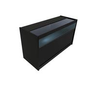 Comptoir de Vente en MDF Noir LED Blancs Intégrés B1500 3 Etagères Portes Coulissantes Verouillables Rangement Commerciale Vitrine en Verre Acceuil