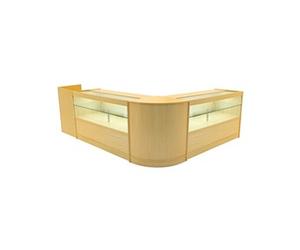 Comptoirs de Vente en MDF Erable à LED Blancs Ensemble Phoenix CM60 TB60 C1500 3 Unités de Rangement Etagères Internes Portes Coulissantes